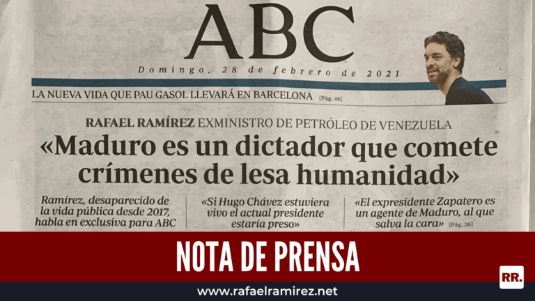 Rafael Ramírez en entrevista con ABC de España: “Maduro es un dictador que comete crímenes de lesa humanidad”